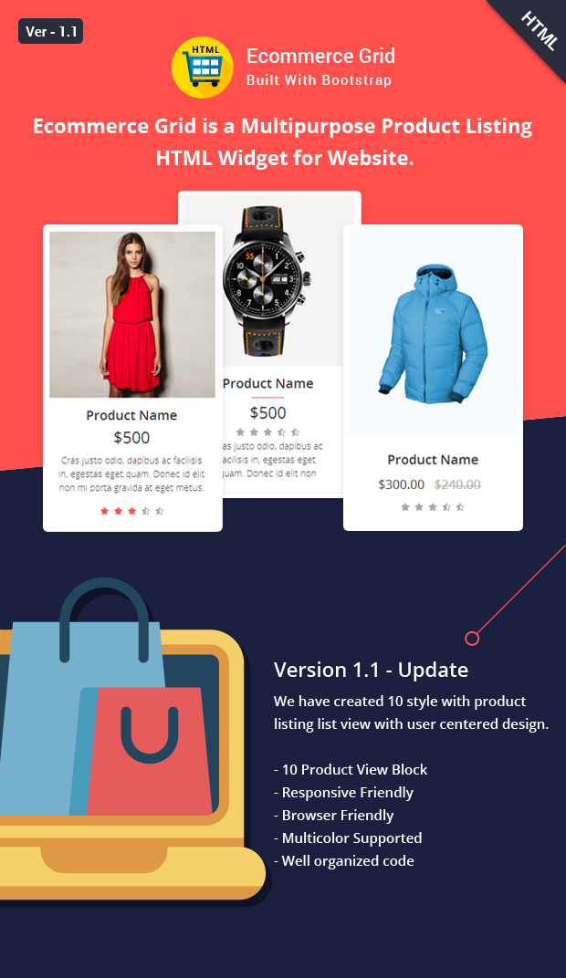 Introduction Ecommerce Grid is a Multipurpose Product Showcase HTML Widget