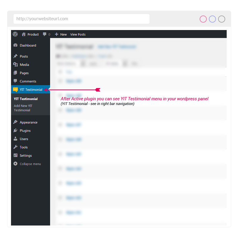 YIT Testimonial Plugin In Menu