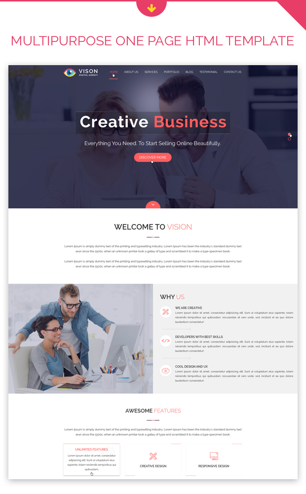 Vision Digital Agency – Corporate One Page HTML Template